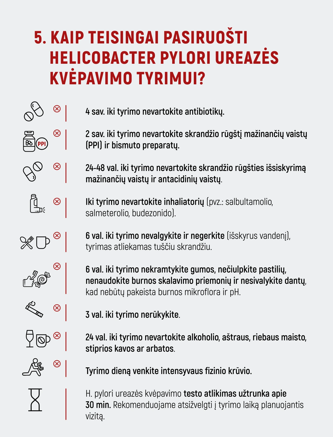 Kaip teisingai pasiruošti Helicobacter pylori ureazės kvėpavimo tyrimui?