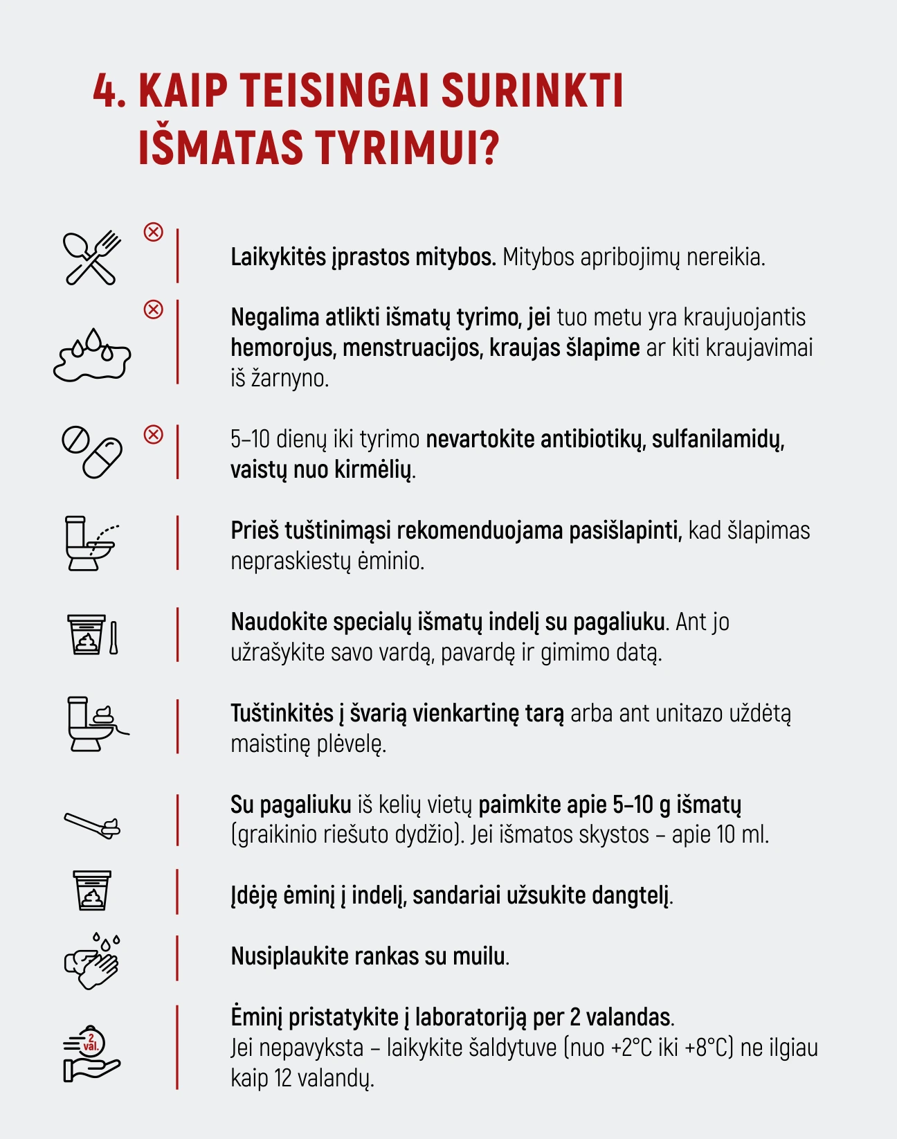 Kaip teisingai surinkti išmatas tyrimui?